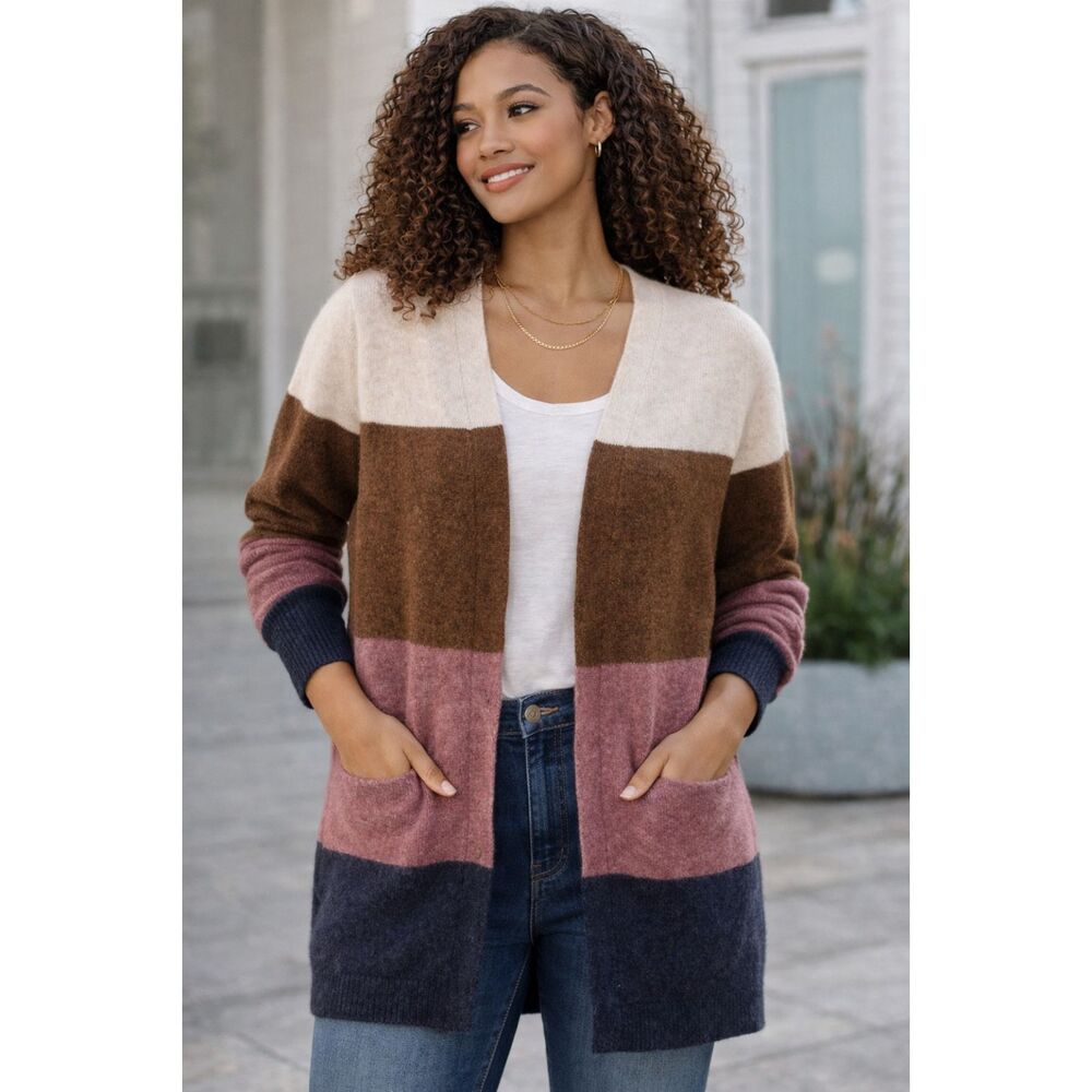 Madewell Colorblock Alpaca Blend Open Cardigan Sweater